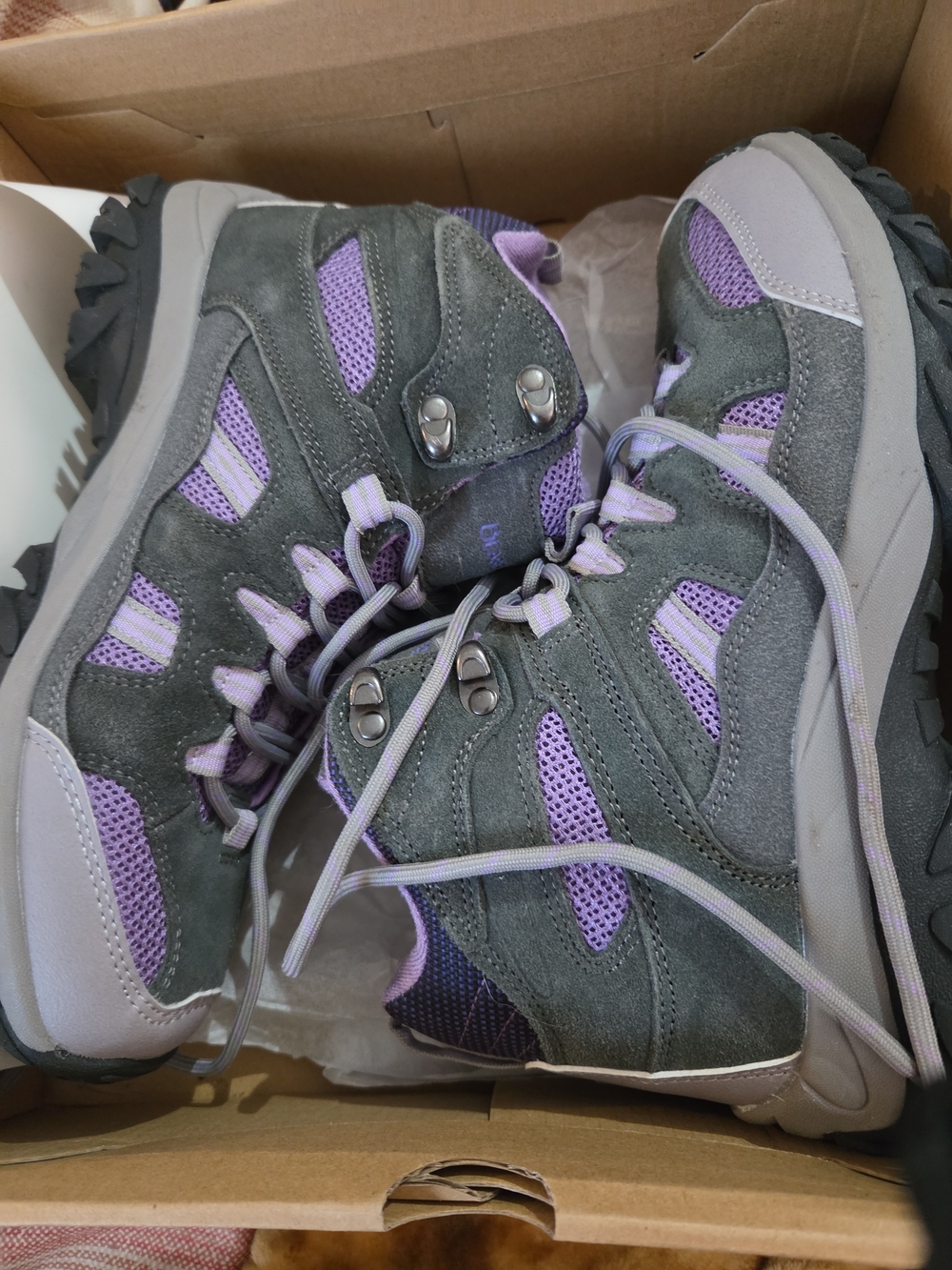 BearPaw Ridgewood Mid Women's Gray and Lavender Lace-Up Hiking Boots
